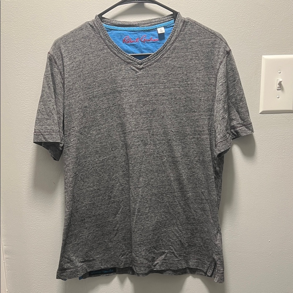 Robert Graham Gray Classic V-Neck Shirt Sz L